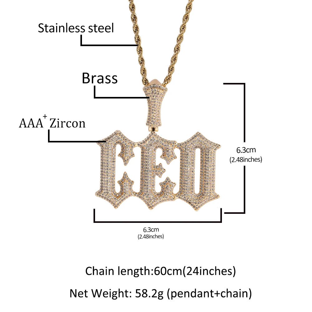 UWIN Custom Vintage Font Letters Necklace for Women Men Icy Bling CZ Personalized Name Charms Fashion Hip Hop Jewelry for Gift