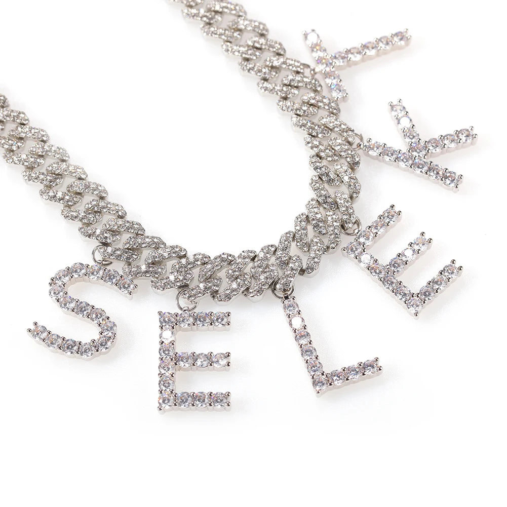 TBTK Personalizd Name Necklaces Initial Letters Pendant A- Z 12mm Cuban Chain For Men And Women DIY Letters Gift Jewerly