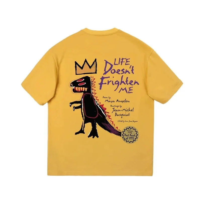 Fashion Trend Brand Oversize Dinosaur Graffiti Round Neck Short Sleeve T-shirt 2024 Summer Hip Hop Men's And Women's New Tops