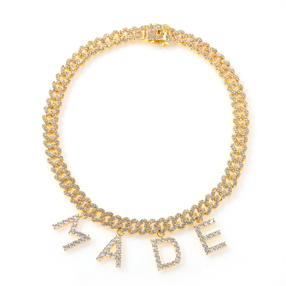 TBTK Personalizd Name Necklaces Initial Letters Pendant A- Z 12mm Cuban Chain For Men And Women DIY Letters Gift Jewerly