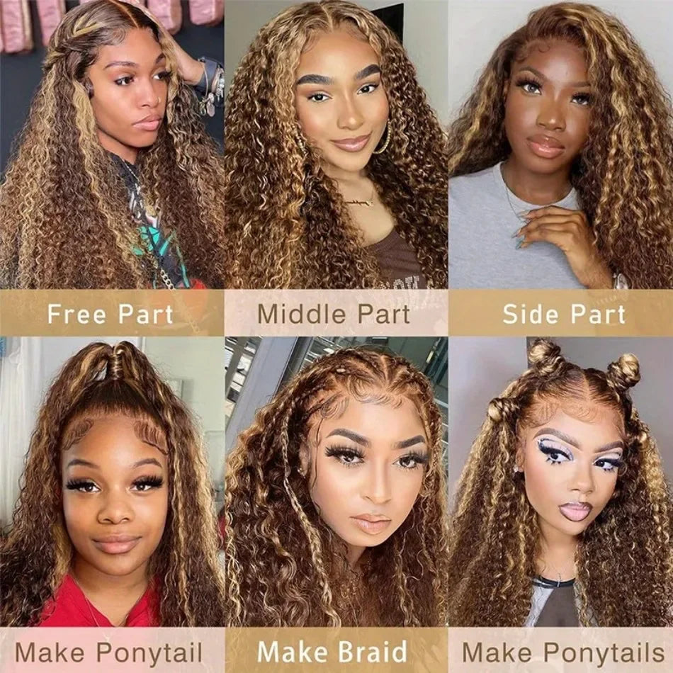 427 Highlight Ombre Wig Human Hair 13X6 Hd Lace Frontal Wigs Honey Blonde 360 Full Lace Wig Deep Wave Human Hair Wigs 30 32 Inch