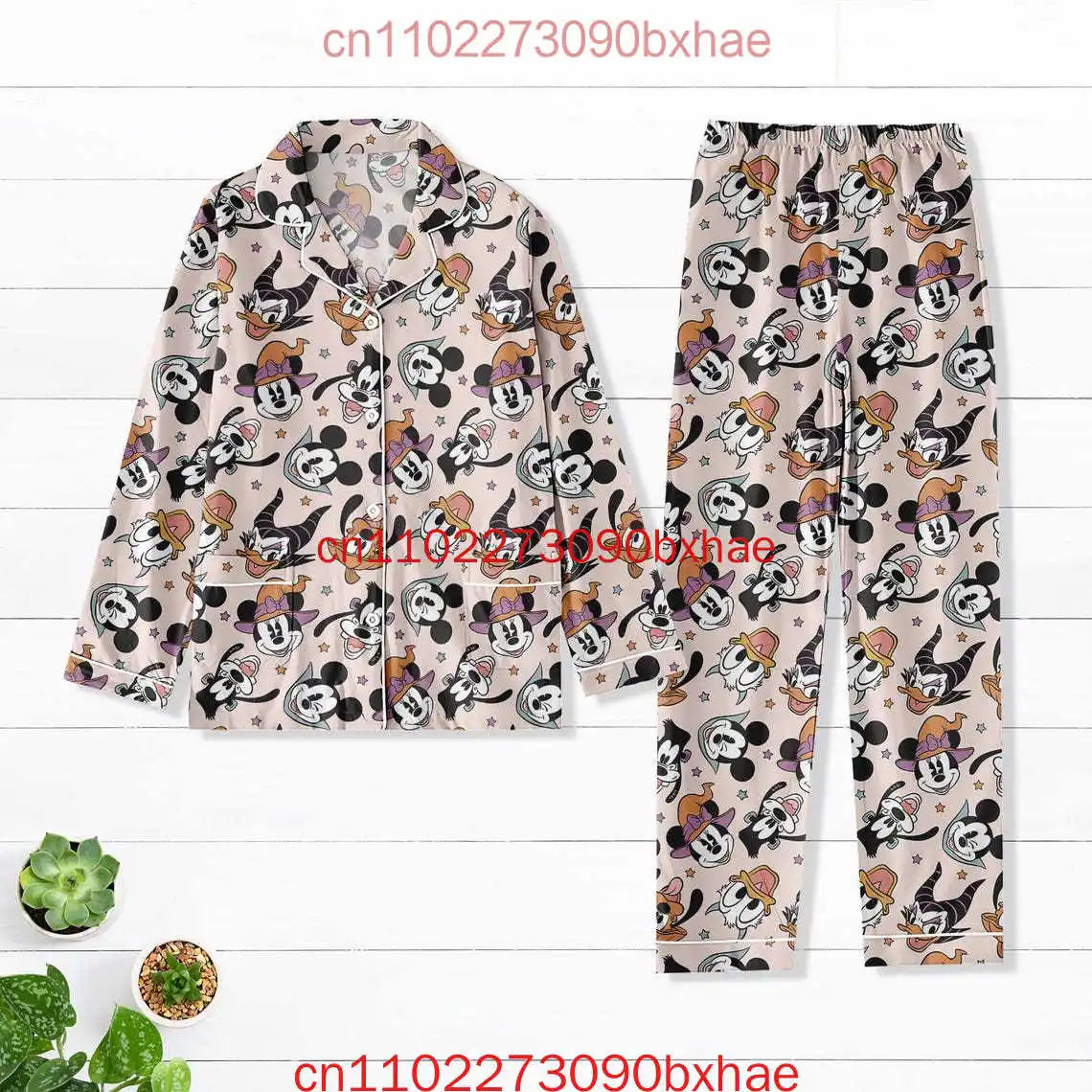 Halloween Pattern Pajamas Set Mickey Mouse Pumpkin Pajamas Magic Kingdom Cartoon Characters Sleepwear Holiday Long Sleeve Pajama