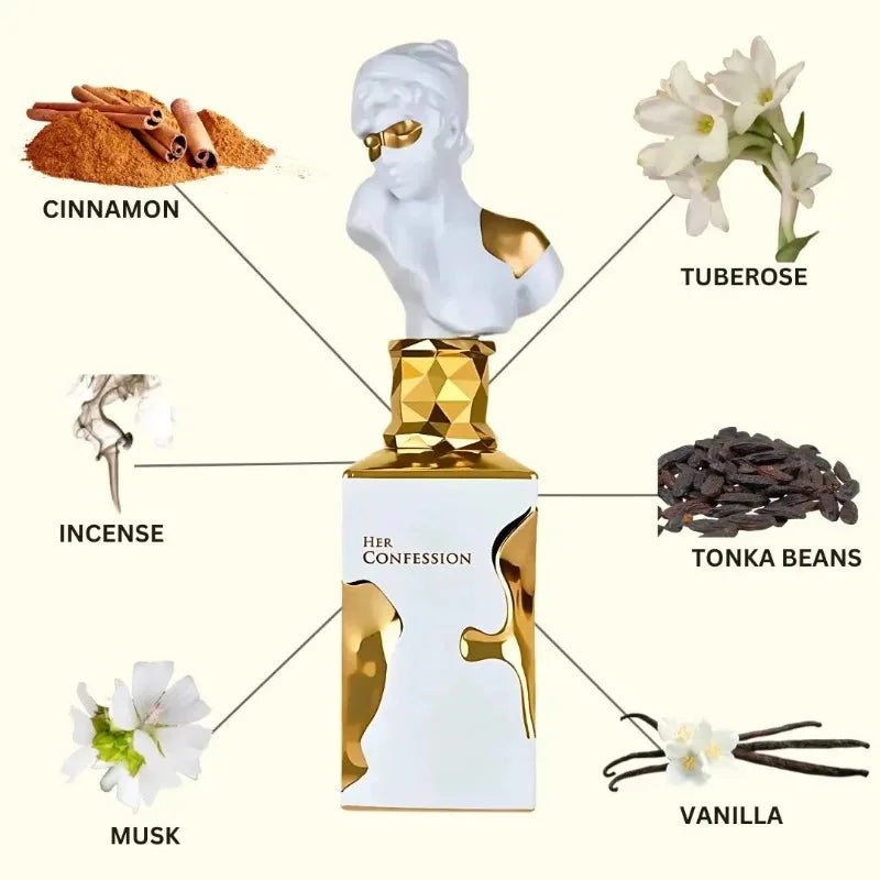 Lattafa Her Confession Eau de Parfum Spray 100ml Original Arab Perfumes Lasting Vanilla Perfume Charm Cologne Makeup for Women