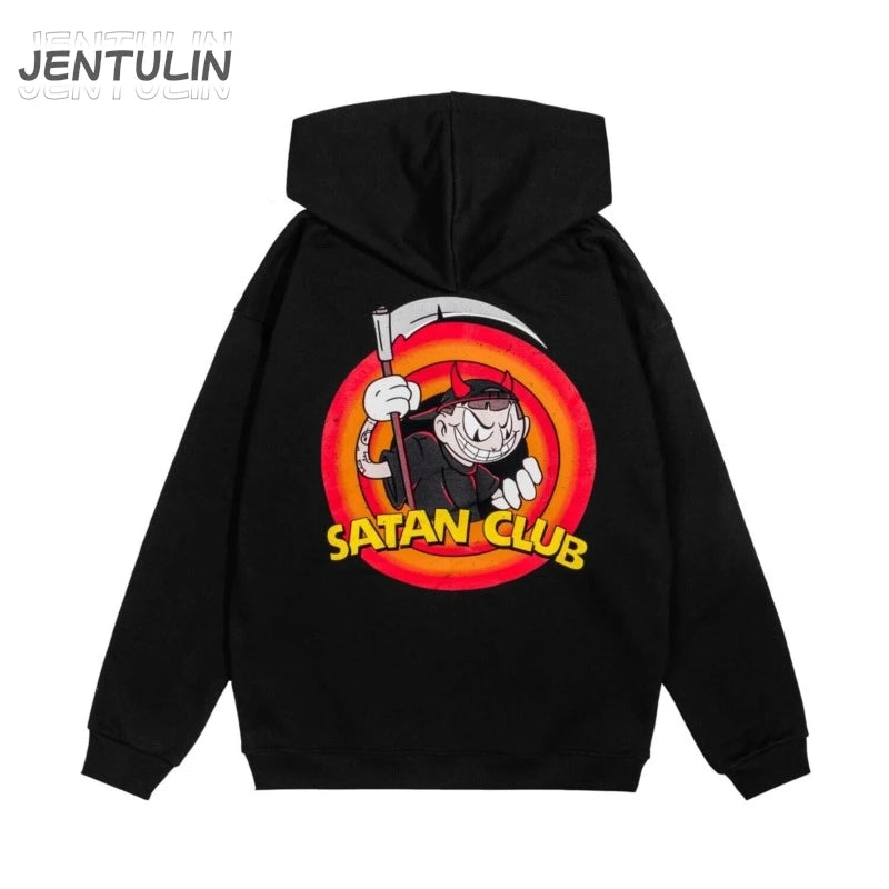 Hip Hop Zipper Men Hoodie Satan Club Graphic Zip Up Hooded Pullover Sweatshirts Winter Streetwear Jacket Y2K Coat Clothing Goth