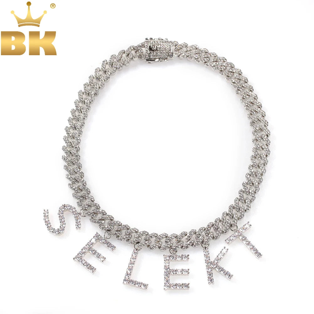 TBTK Personalizd Name Necklaces Initial Letters Pendant A- Z 12mm Cuban Chain For Men And Women DIY Letters Gift Jewerly
