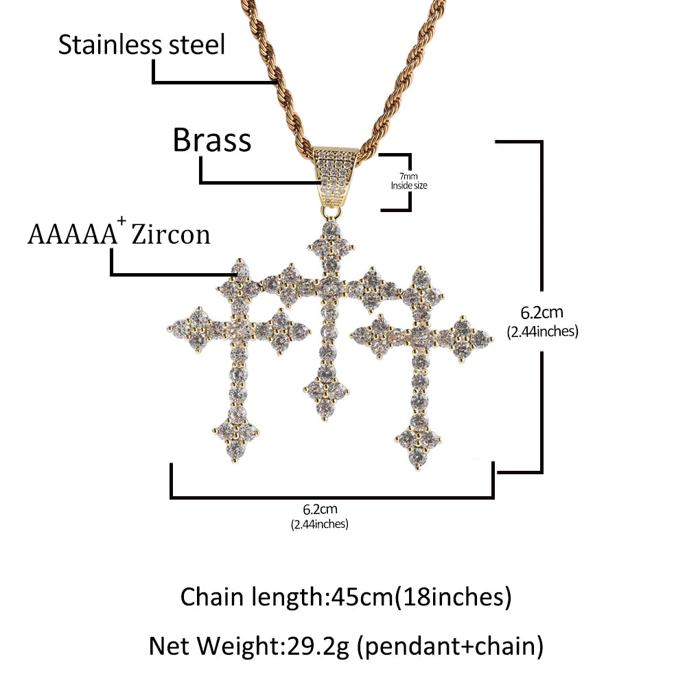 UWIN Iced Out Stacked Cross Pendant Necklace for Men Women Icy Cubic Zirconia Crosses Charms Fashion Jewelry