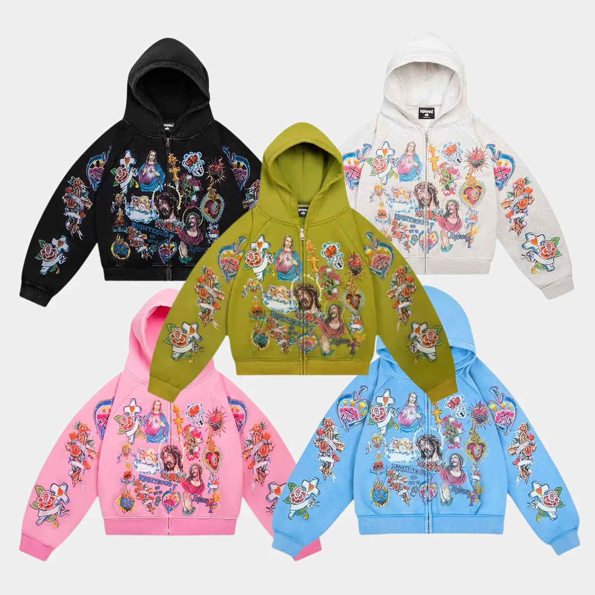 Y2k Hip Hop Retro Pattern Print Zip Up Hoodies Men Clothing Streetwear Harajuku Oversized Jacket Gothic Casual Sweatshirt Hoodie