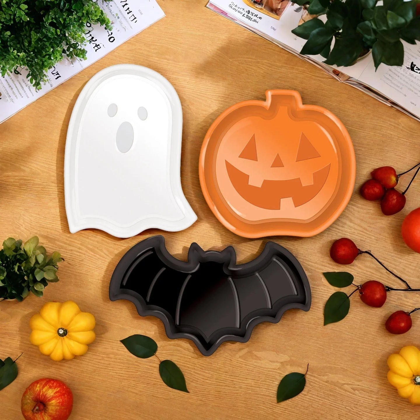 Halloween Snack Tray Candy Plate Pumpkin Ghost Bat Fruit Bowl Decorative Serving Dish Party Supplies Table Decoration Plate