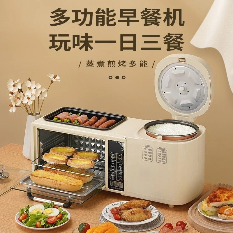 Multifunctional Breakfast Machine 4-in-1 Fried Hot Pot Electric Oven Household Rice Cooker Toaster Sandwich Machine