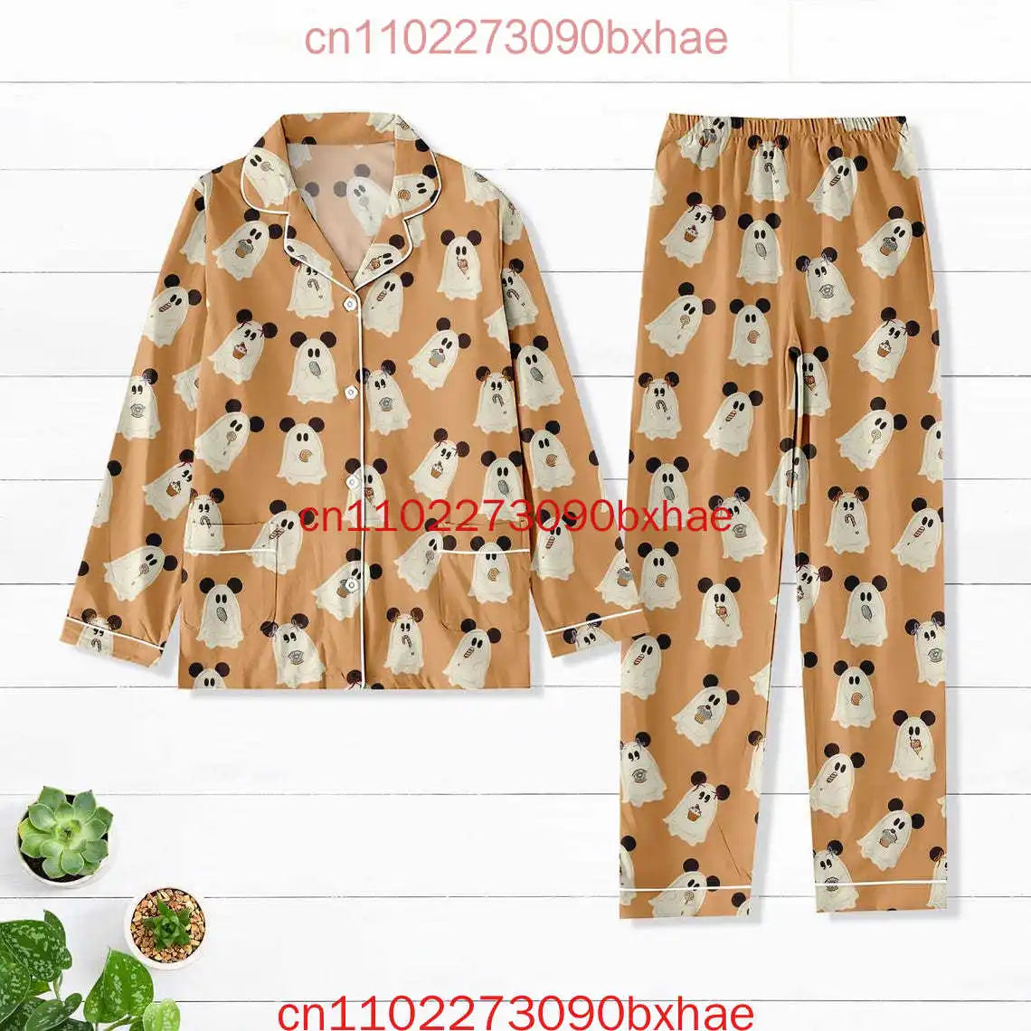 Halloween Pattern Pajamas Set Mickey Mouse Pumpkin Pajamas Magic Kingdom Cartoon Characters Sleepwear Holiday Long Sleeve Pajama