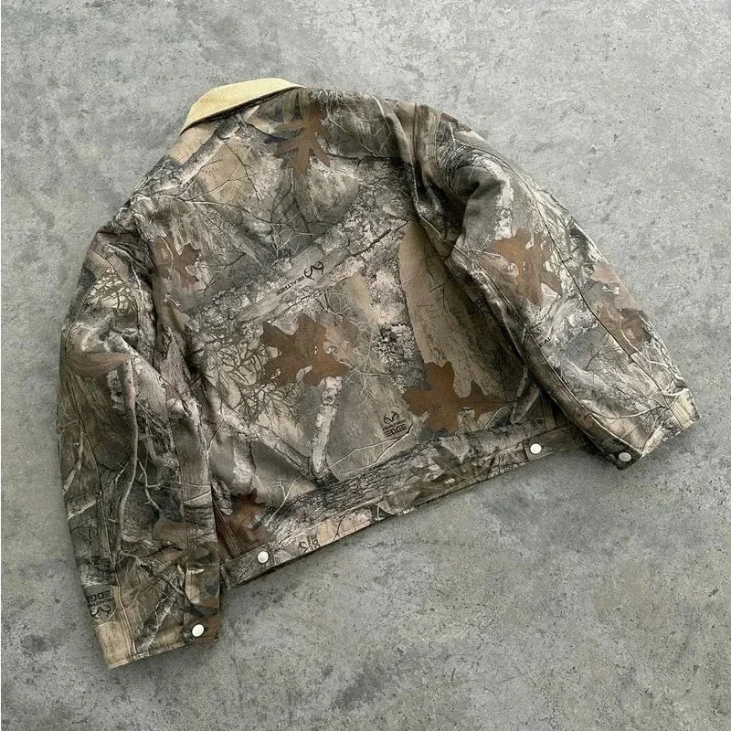 New Harajuku Hip-hop Gothic Akimbo Fashion Camouflage Leaf Loose Coats Jacket Mens Y2K Retro Couple Casual American Streetwear