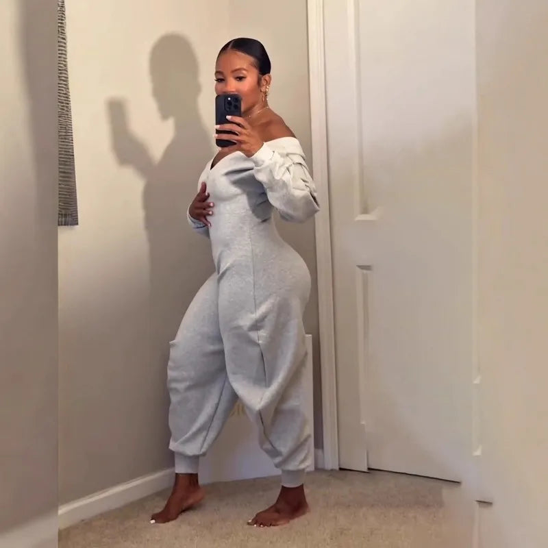 Fitness Women Jumpsuits Solid Long Sleeve Baggy Rompers 2025 Autumn New Fashion Streetwear Casual Workout Activewear One Piece