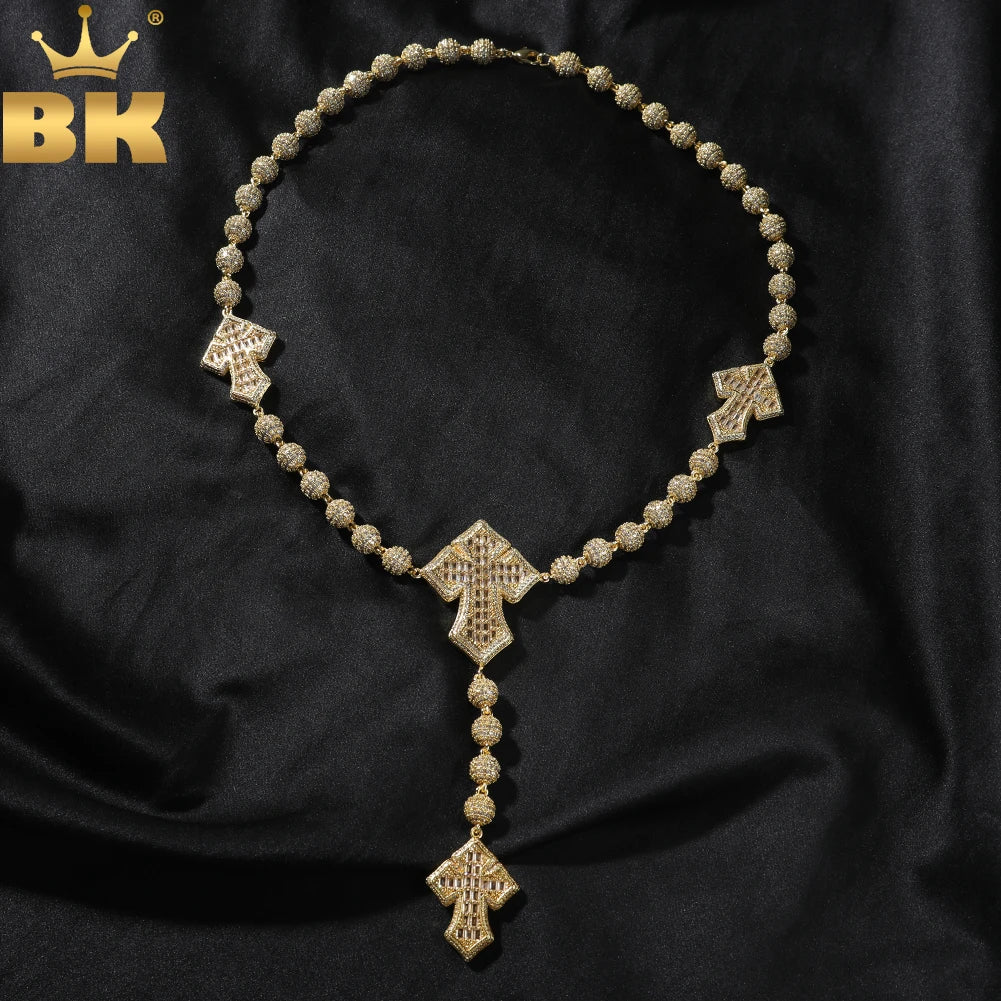 TBTK 9mm Icy Bead Link Chain With Drip BaguetteCZ Cross Prong Setting 5A Cubic Zirconia Necklace Men Women Hiphop Jewelry