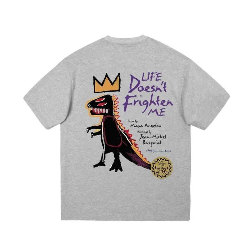 Fashion Trend Brand Oversize Dinosaur Graffiti Round Neck Short Sleeve T-shirt 2024 Summer Hip Hop Men's And Women's New Tops