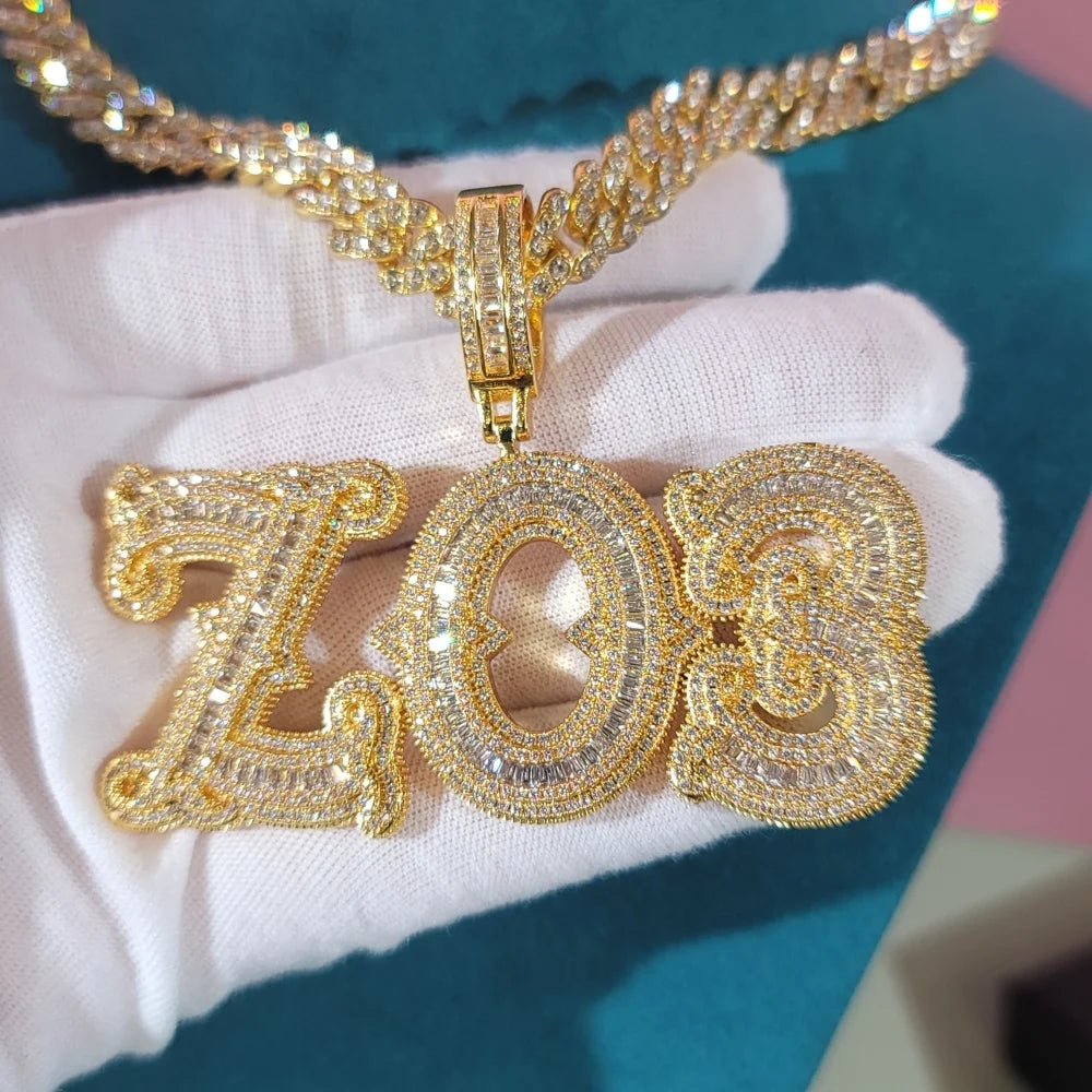 Custom Icy Name Necklace Personalized Letter&Numbers Pendant With Cuban Chain Hip Hop Rapper Jewelry Accessories For Women Men