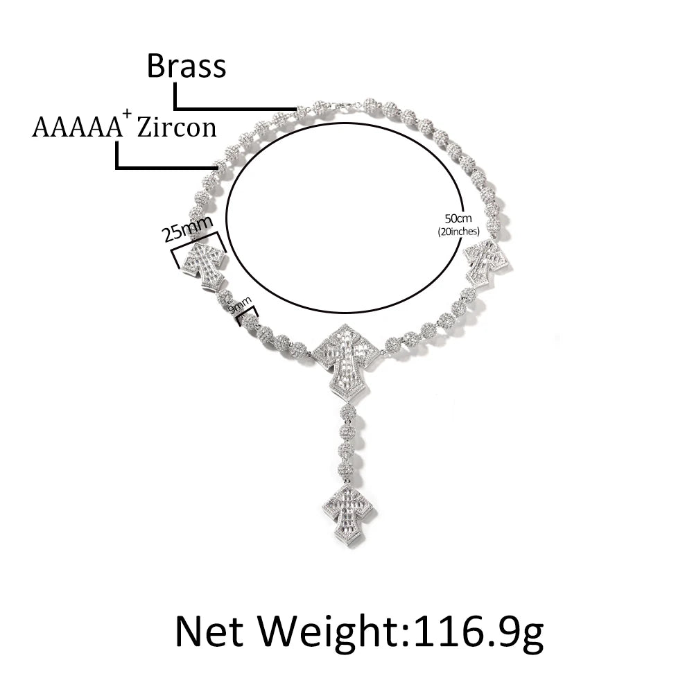 TBTK 9mm Icy Bead Link Chain With Drip BaguetteCZ Cross Prong Setting 5A Cubic Zirconia Necklace Men Women Hiphop Jewelry