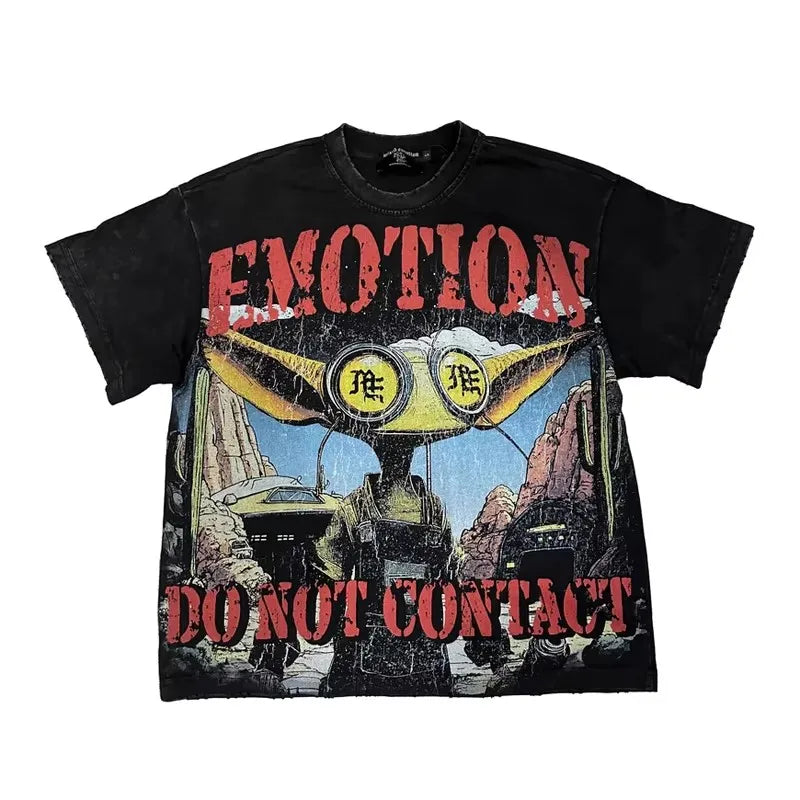 American Hip Hop Trendy Brand MIXED EMOTION T-shirt High Street Creative Print Couple Summer Casual Short Sleeve Tops