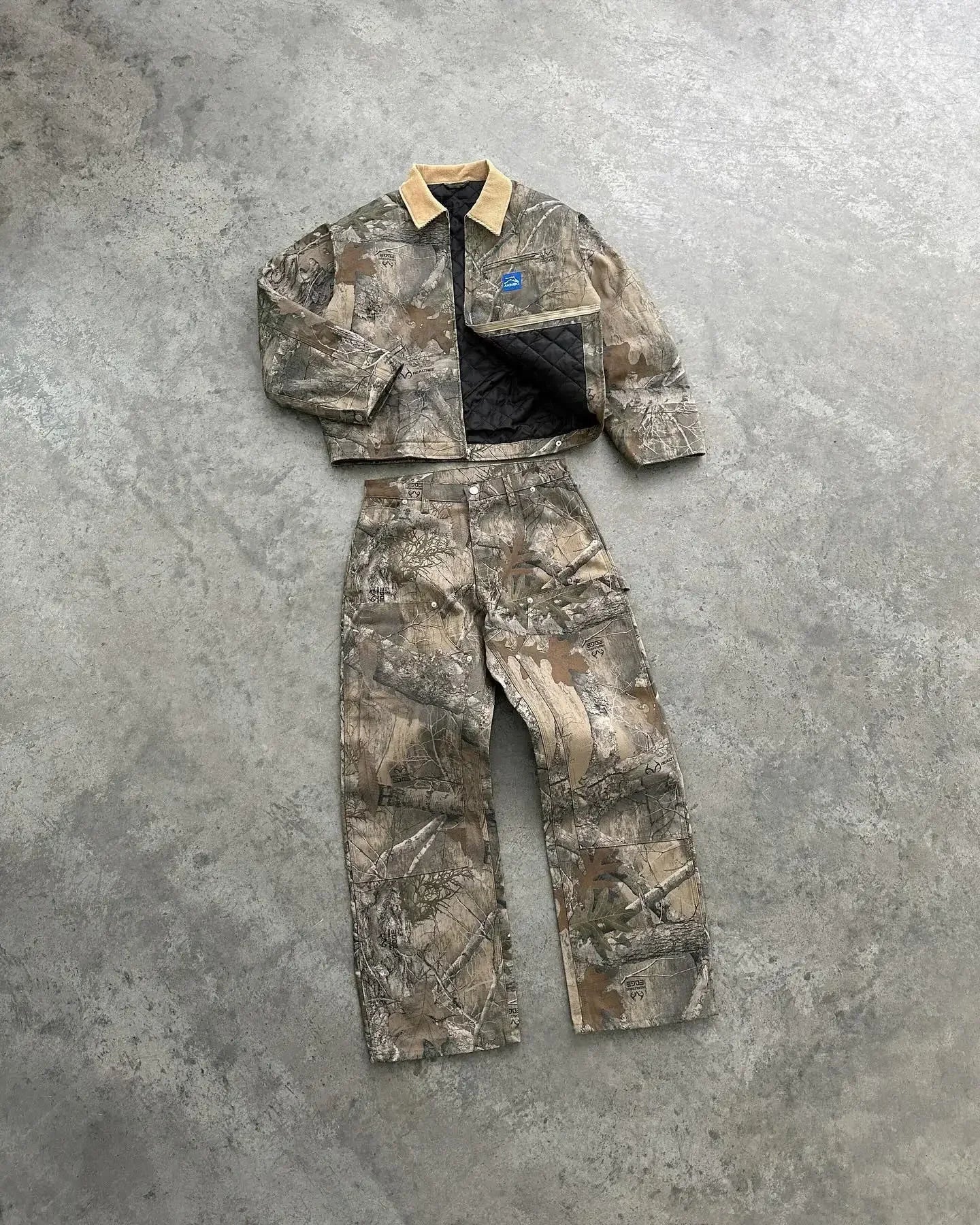 New Harajuku Hip-hop Gothic Akimbo Fashion Camouflage Leaf Loose Coats Jacket Mens Y2K Retro Couple Casual American Streetwear