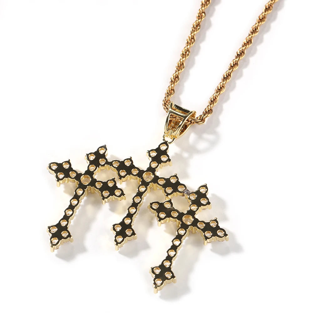 UWIN Iced Out Stacked Cross Pendant Necklace for Men Women Icy Cubic Zirconia Crosses Charms Fashion Jewelry