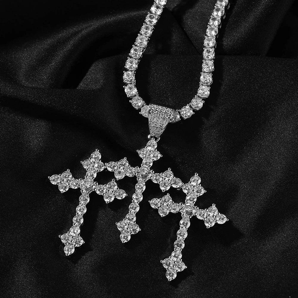 UWIN Iced Out Stacked Cross Pendant Necklace for Men Women Icy Cubic Zirconia Crosses Charms Fashion Jewelry