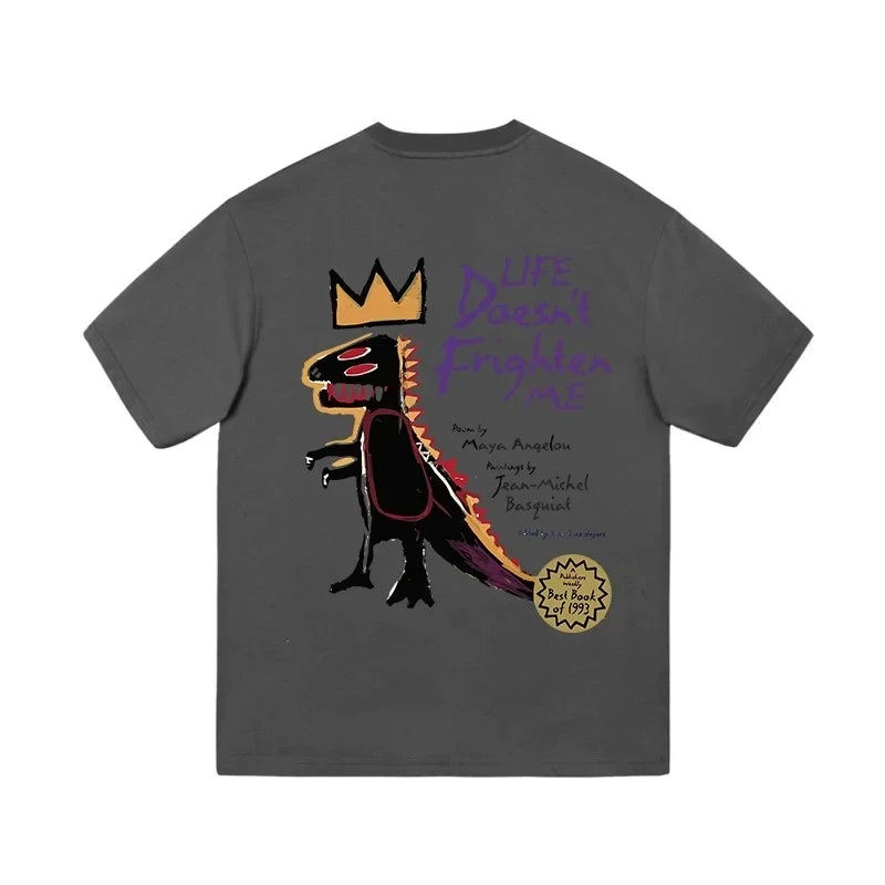 Fashion Trend Brand Oversize Dinosaur Graffiti Round Neck Short Sleeve T-shirt 2024 Summer Hip Hop Men's And Women's New Tops