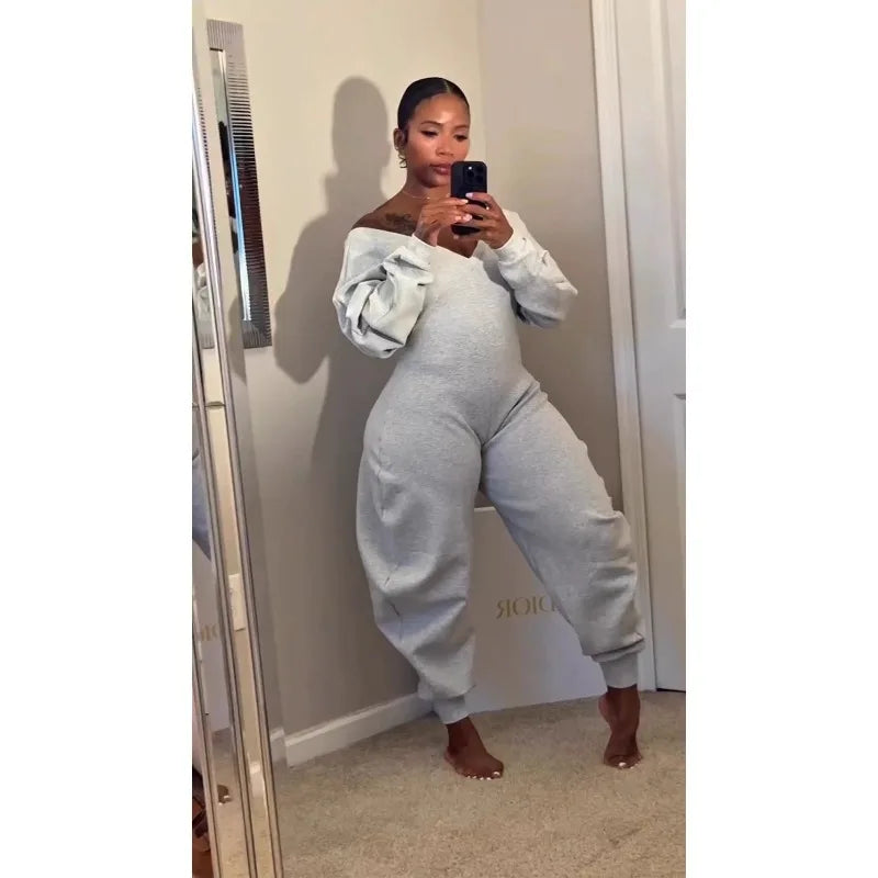 Fitness Women Jumpsuits Solid Long Sleeve Baggy Rompers 2025 Autumn New Fashion Streetwear Casual Workout Activewear One Piece