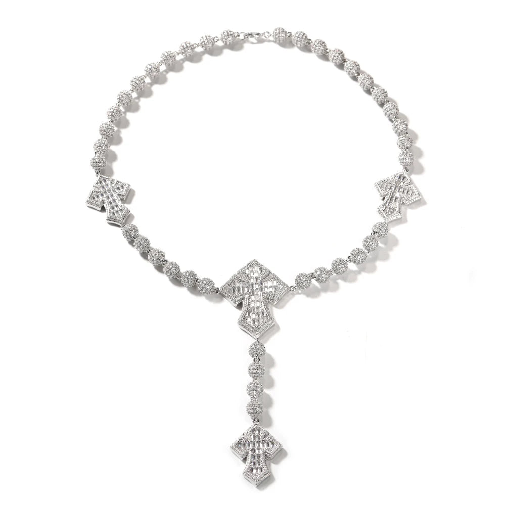 TBTK 9mm Icy Bead Link Chain With Drip BaguetteCZ Cross Prong Setting 5A Cubic Zirconia Necklace Men Women Hiphop Jewelry