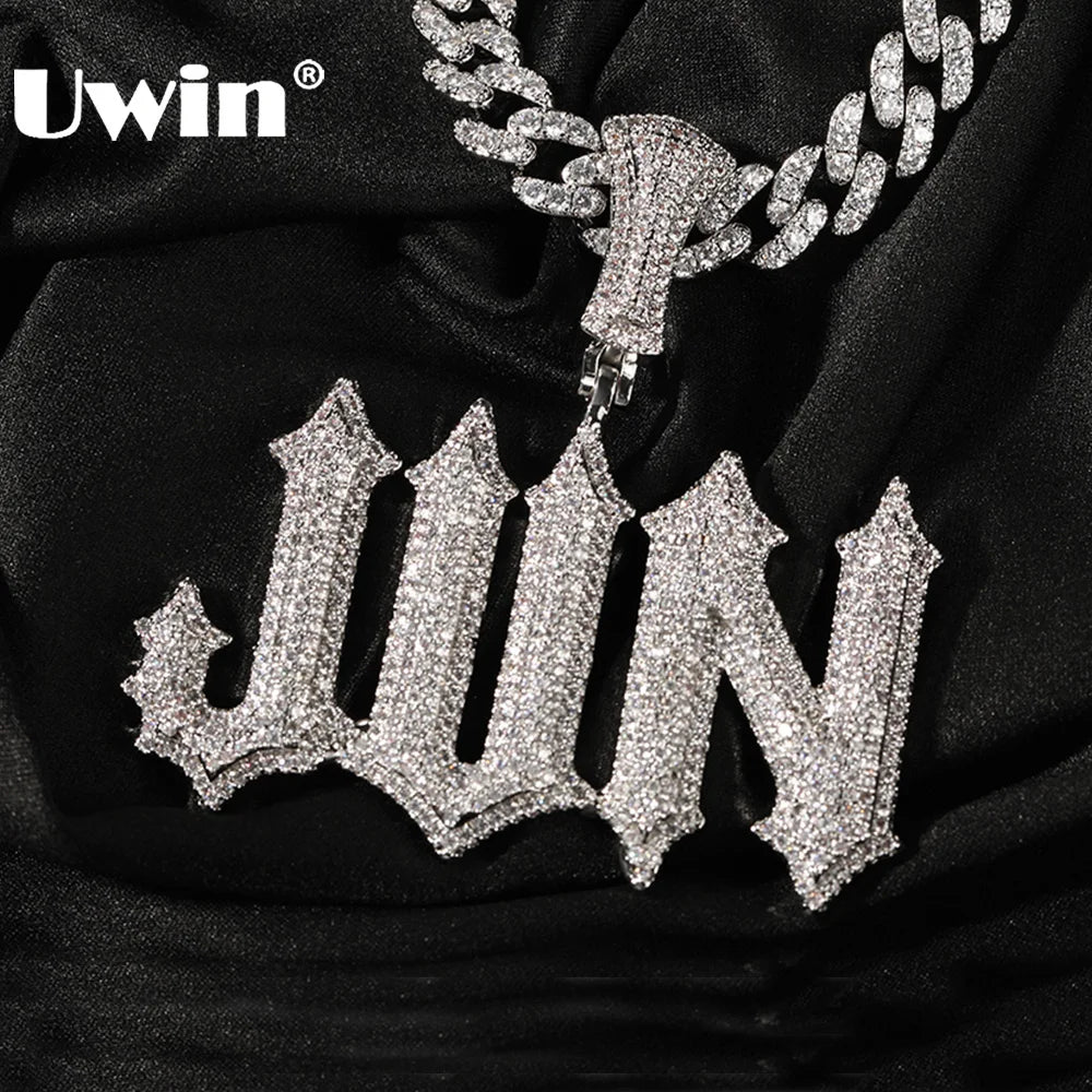 UWIN Custom Vintage Font Letters Necklace for Women Men Icy Bling CZ Personalized Name Charms Fashion Hip Hop Jewelry for Gift
