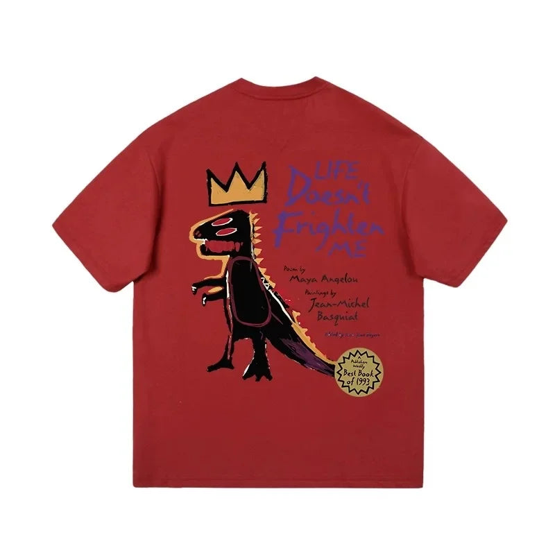 Fashion Trend Brand Oversize Dinosaur Graffiti Round Neck Short Sleeve T-shirt 2024 Summer Hip Hop Men's And Women's New Tops