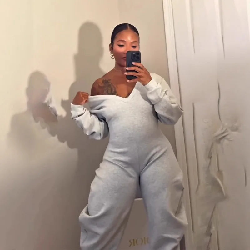 Fitness Women Jumpsuits Solid Long Sleeve Baggy Rompers 2025 Autumn New Fashion Streetwear Casual Workout Activewear One Piece