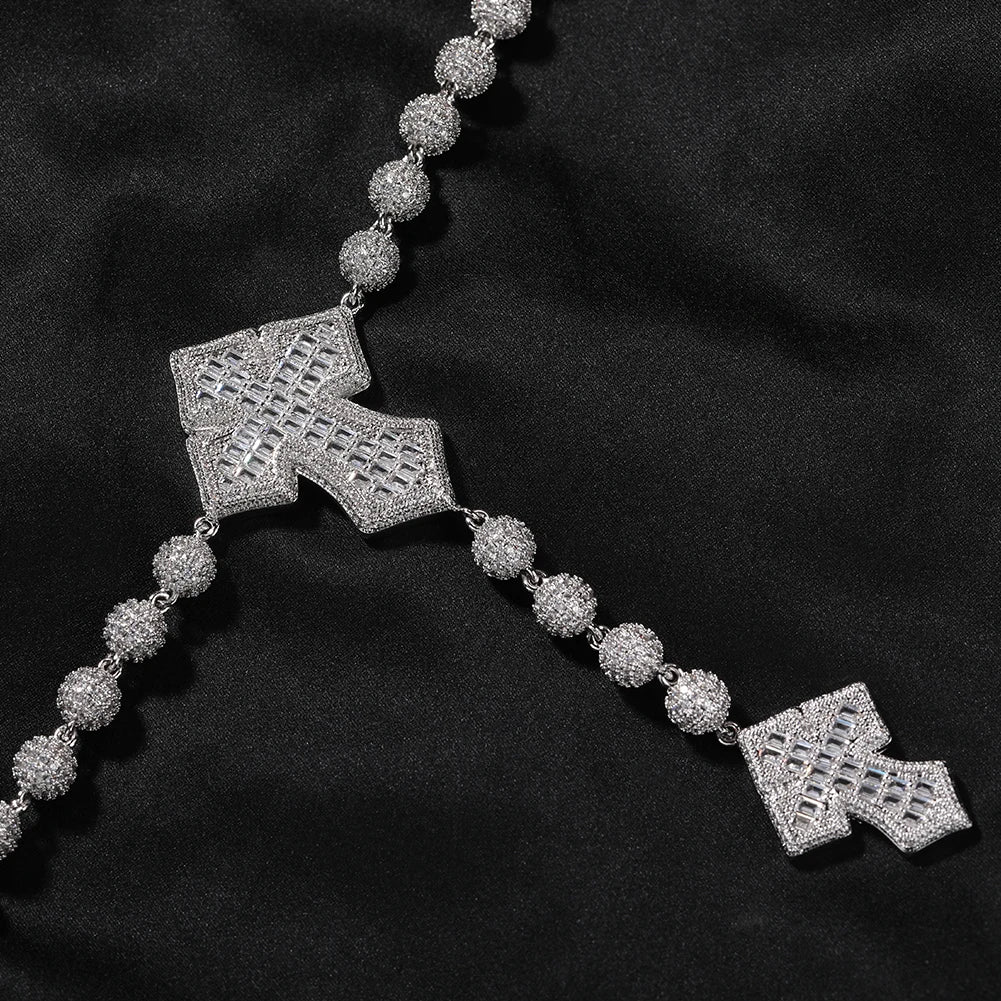 TBTK 9mm Icy Bead Link Chain With Drip BaguetteCZ Cross Prong Setting 5A Cubic Zirconia Necklace Men Women Hiphop Jewelry