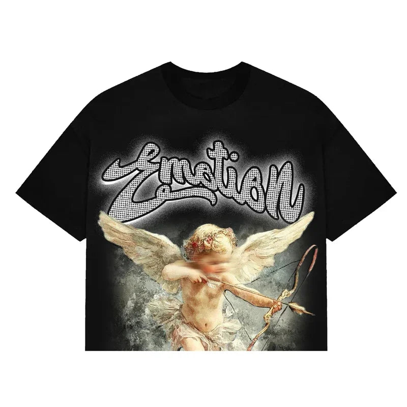 American Hip Hop Trendy Brand MIXED EMOTION T-shirt High Street Creative Print Couple Summer Casual Short Sleeve Tops