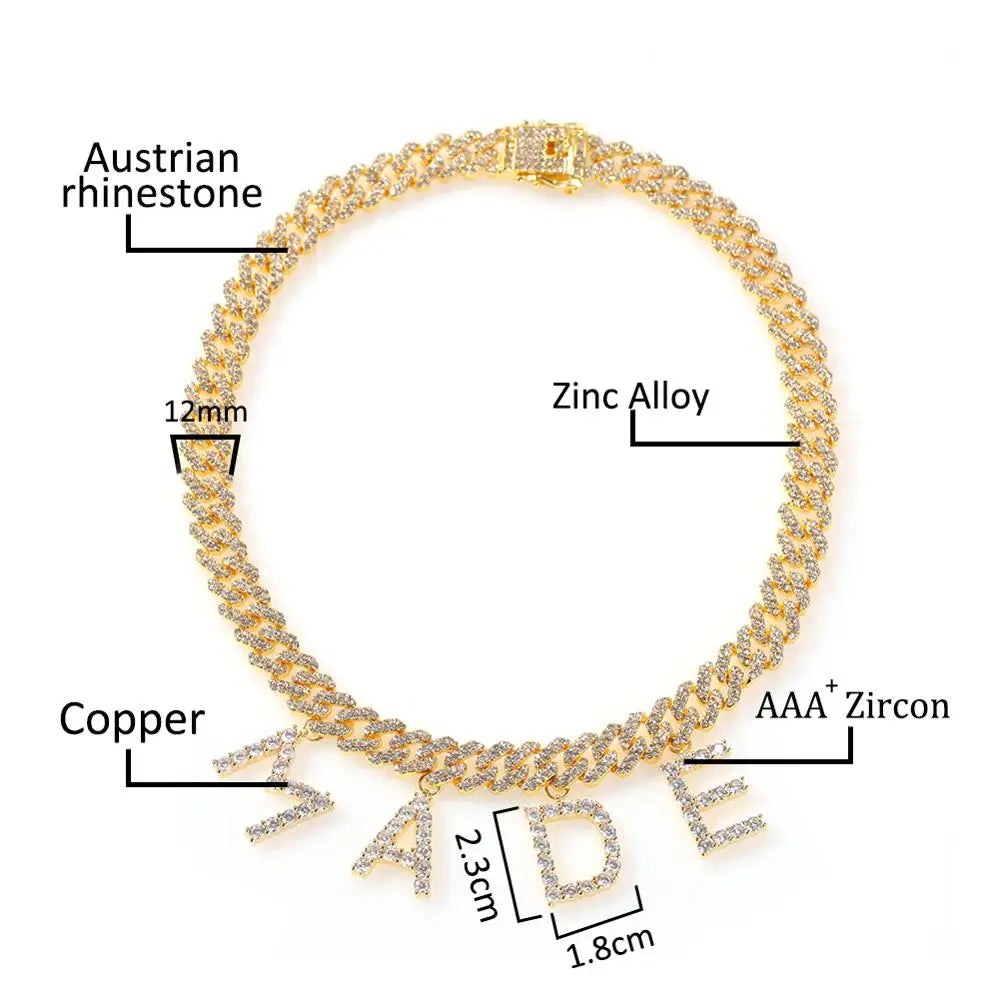 TBTK Personalizd Name Necklaces Initial Letters Pendant A- Z 12mm Cuban Chain For Men And Women DIY Letters Gift Jewerly