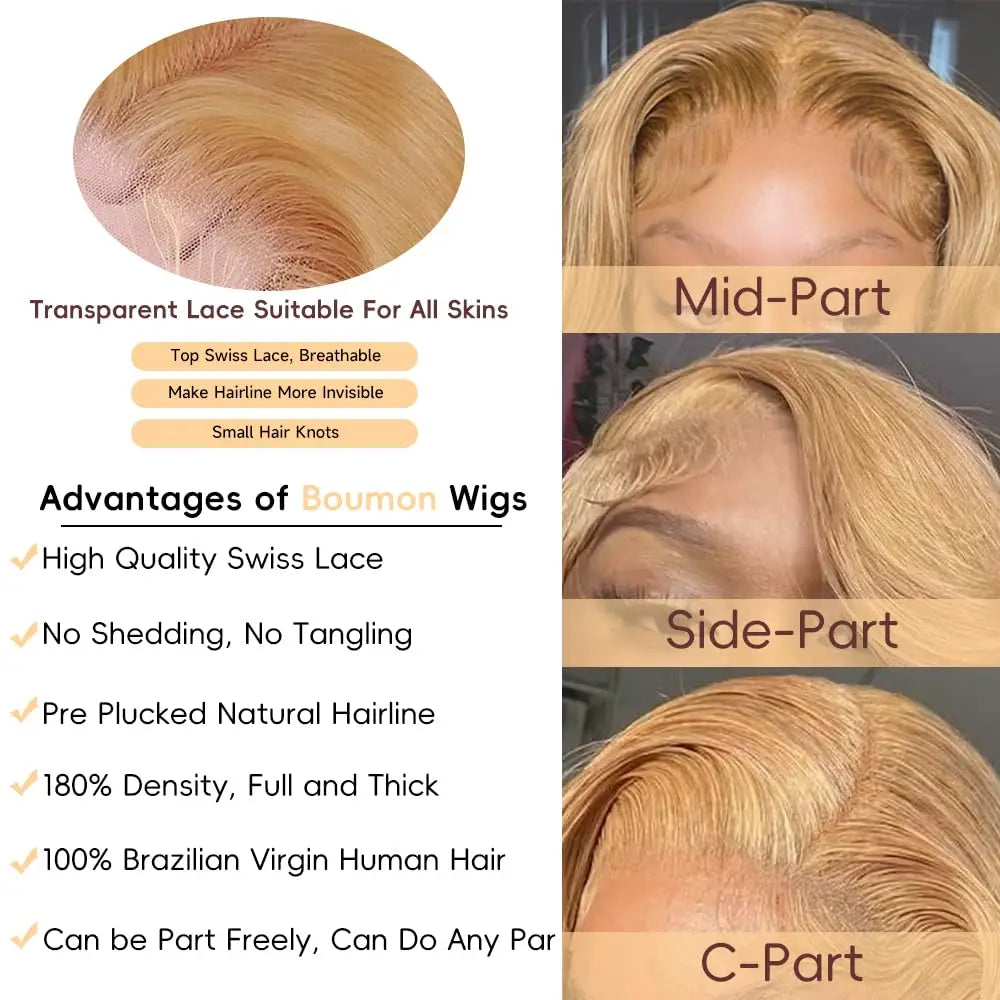 Honey Blonde Wig Human Hair 200% Density Body Wave 13x4 13x6 Lace Front Wigs Human Hair Pre Plucked Colored 27# Lace Frontal Wig