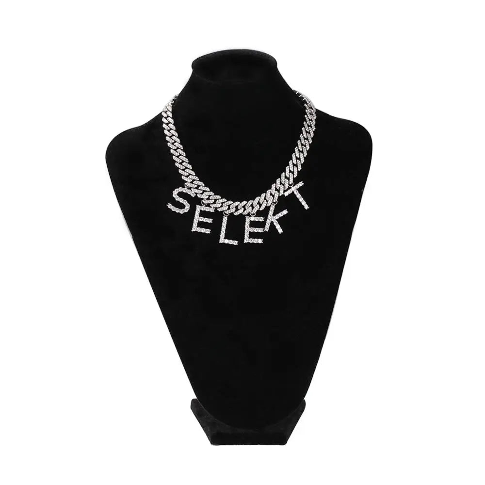 TBTK Personalizd Name Necklaces Initial Letters Pendant A- Z 12mm Cuban Chain For Men And Women DIY Letters Gift Jewerly