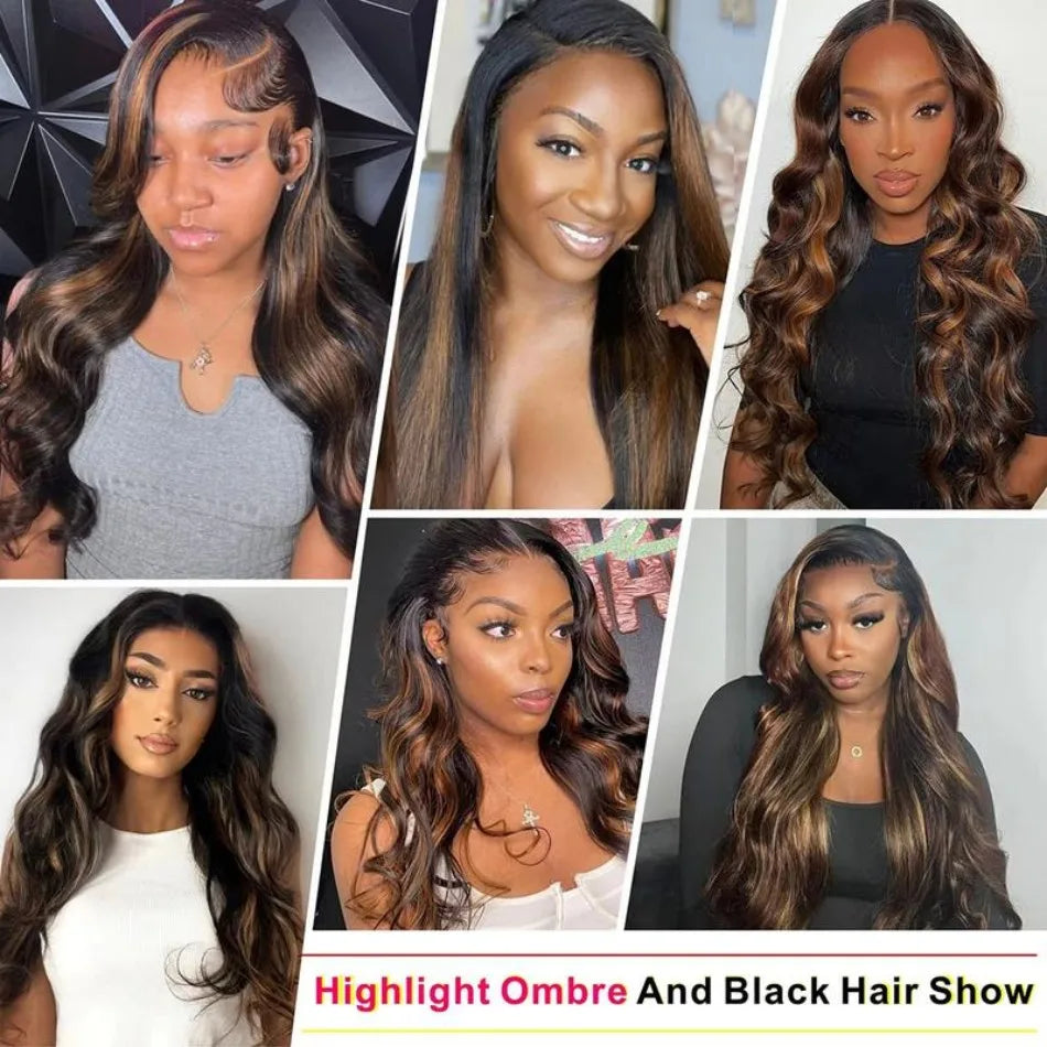 Highlight P1B30 Body Wave Human Hair Wigs 100%Human Hair Quality 13X6 Hd Lace Frontal Wigs 250 Density Brazilian Lace Front Wigs