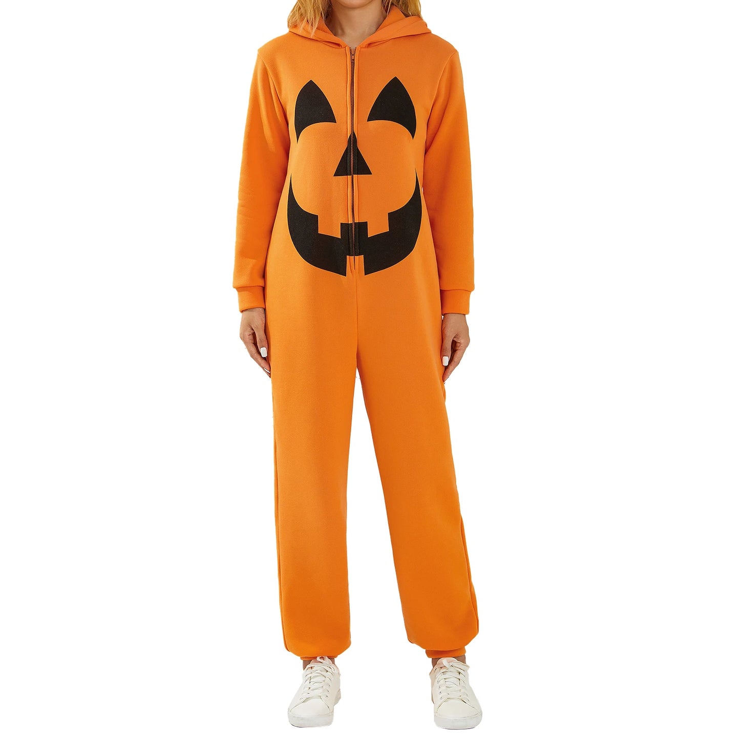 Cute Matching Halloween Pajamas Set with Fun Prints and Zipper Closure for Couples - Cozy Hooded Romper Sleepwear for