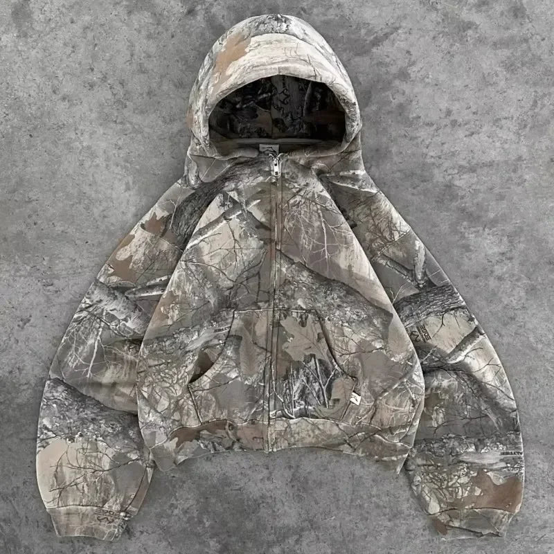 New Harajuku Hip-hop Gothic Akimbo Fashion Camouflage Leaf Loose Coats Jacket Mens Y2K Retro Couple Casual American Streetwear