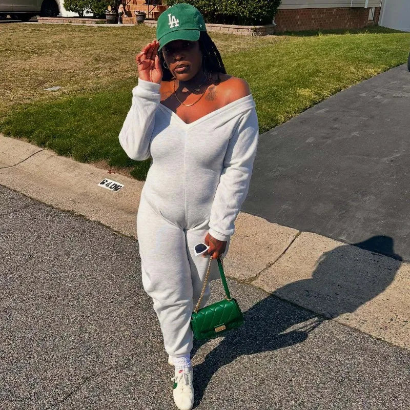 Fitness Women Jumpsuits Solid Long Sleeve Baggy Rompers 2025 Autumn New Fashion Streetwear Casual Workout Activewear One Piece