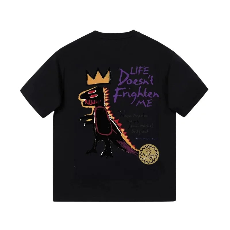 Fashion Trend Brand Oversize Dinosaur Graffiti Round Neck Short Sleeve T-shirt 2024 Summer Hip Hop Men's And Women's New Tops