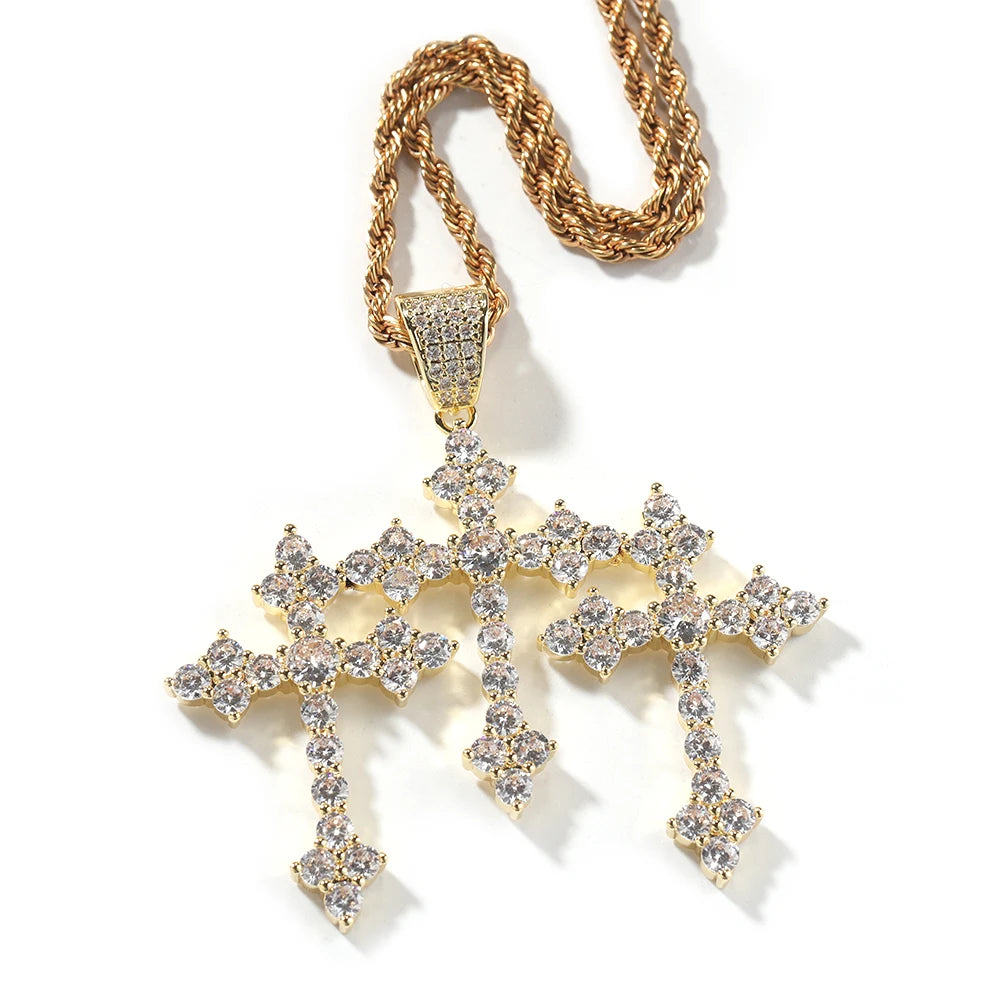 UWIN Iced Out Stacked Cross Pendant Necklace for Men Women Icy Cubic Zirconia Crosses Charms Fashion Jewelry