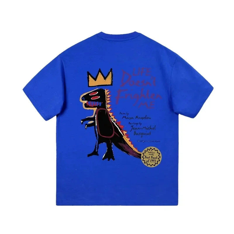 Fashion Trend Brand Oversize Dinosaur Graffiti Round Neck Short Sleeve T-shirt 2024 Summer Hip Hop Men's And Women's New Tops