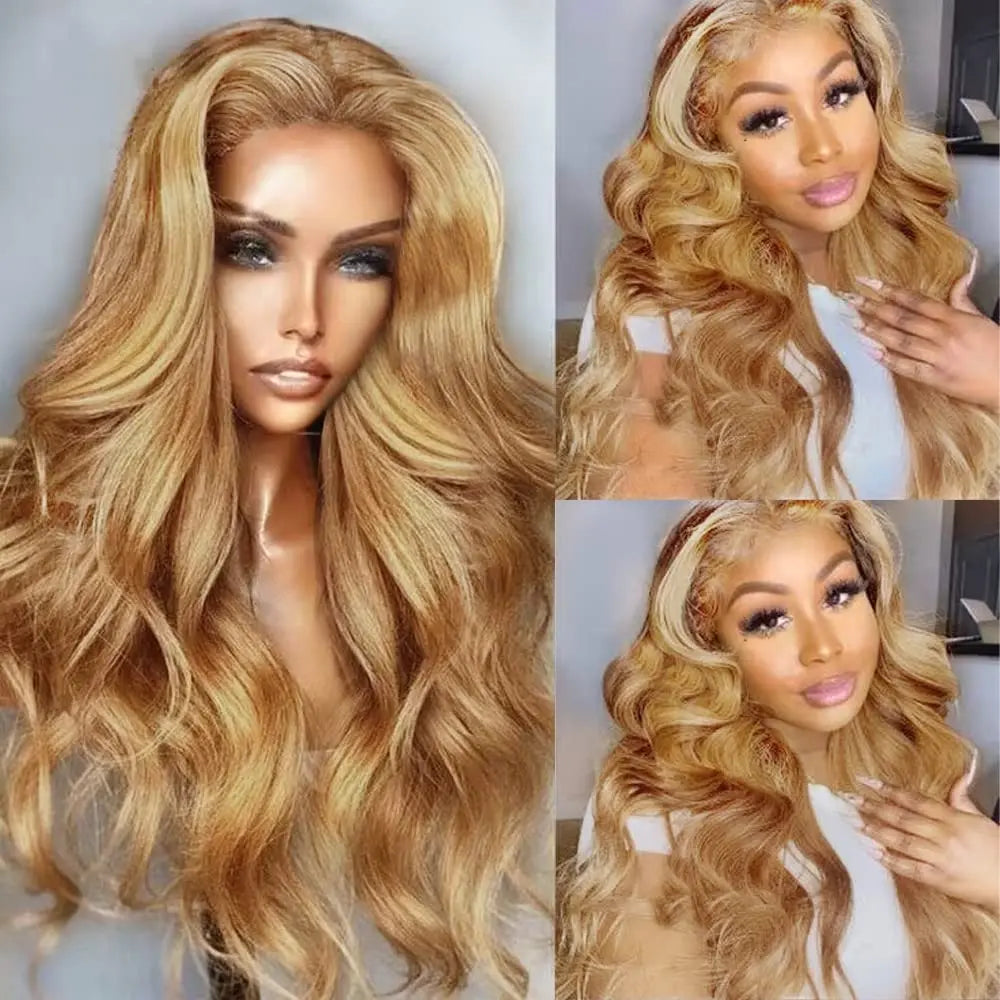 Honey Blonde Wig Human Hair 200% Density Body Wave 13x4 13x6 Lace Front Wigs Human Hair Pre Plucked Colored 27# Lace Frontal Wig