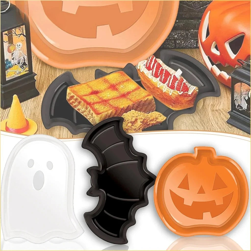 Halloween Plastic Serving Trays 1-5PCS Pumpkin Ghost Bat Candy Snack Plates for Party Table Decoration Display Use