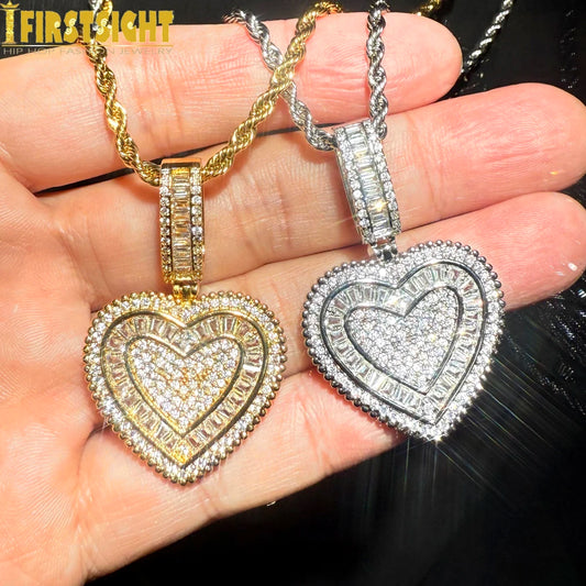 2025 New Icy Heart Pendant Necklace Iced Out Cubic Zirconia Love Heart Charm Hip Hop Jewelry For Girls Women Men Jewelry