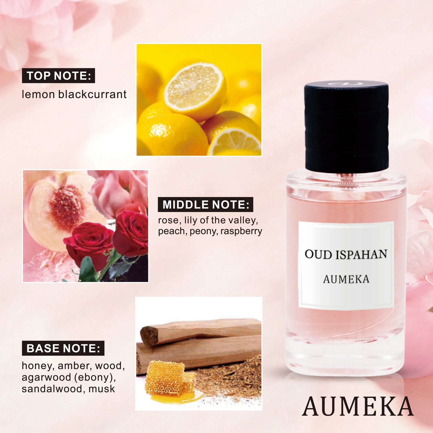 AUMEKA Women Perfume Original Luxury Makeup Arabes Woody Long Lasting Eau De Parfum Oud Ispahan Vaporisateur Spray 50ml AU298