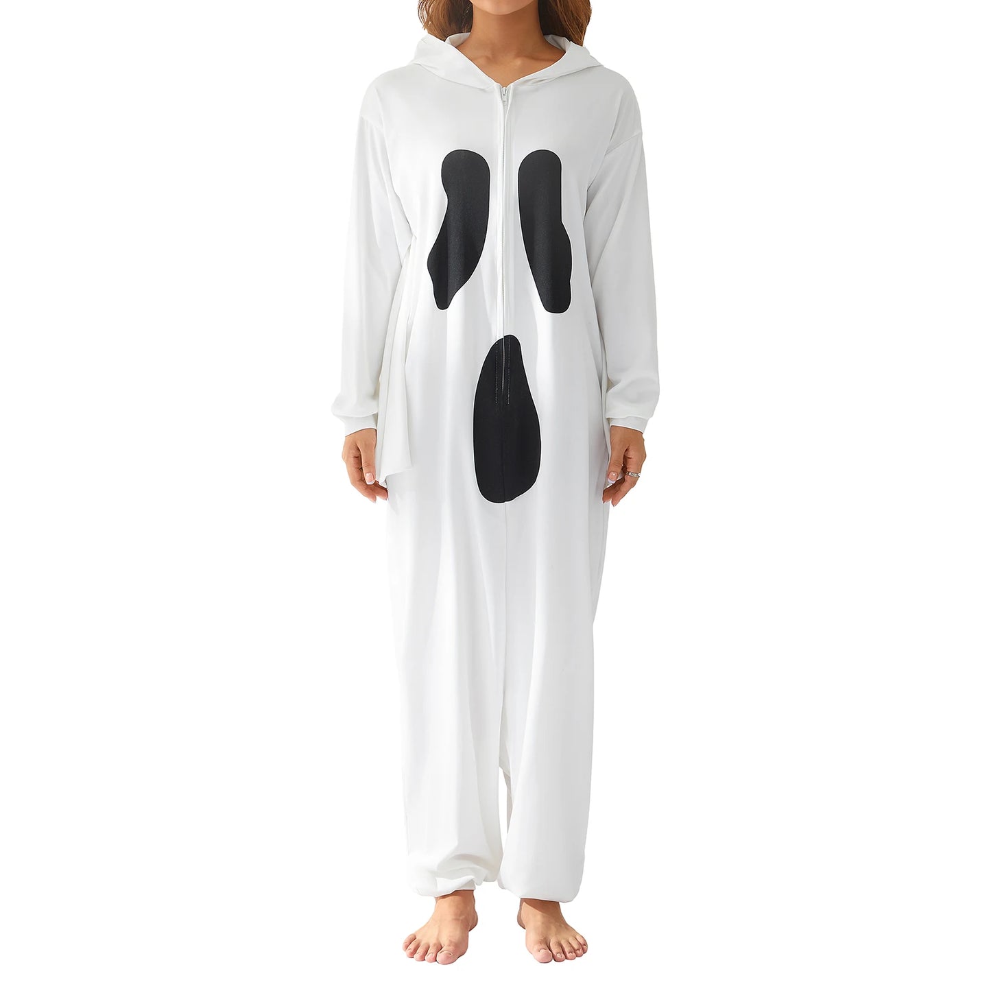 Cute Matching Halloween Pajamas Set with Fun Prints and Zipper Closure for Couples - Cozy Hooded Romper Sleepwear for