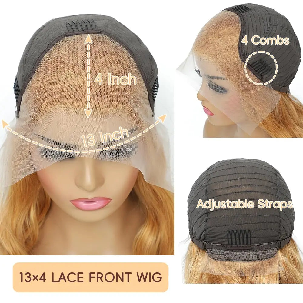 Honey Blonde Wig Human Hair 200% Density Body Wave 13x4 13x6 Lace Front Wigs Human Hair Pre Plucked Colored 27# Lace Frontal Wig