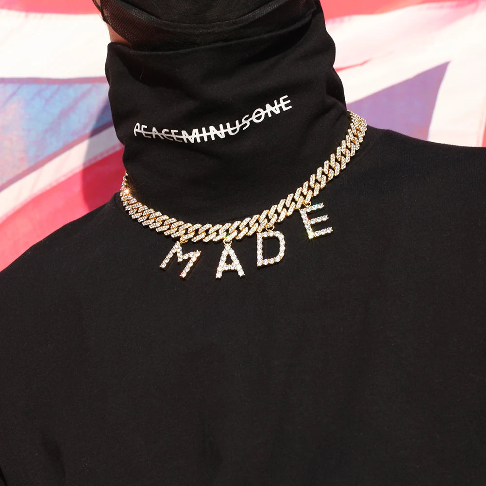 TBTK Personalizd Name Necklaces Initial Letters Pendant A- Z 12mm Cuban Chain For Men And Women DIY Letters Gift Jewerly
