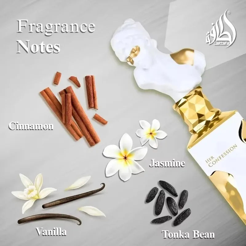 Lattafa Her Confession Eau de Parfum Spray 100ml Original Arab Perfumes Lasting Vanilla Perfume Charm Cologne Makeup for Women